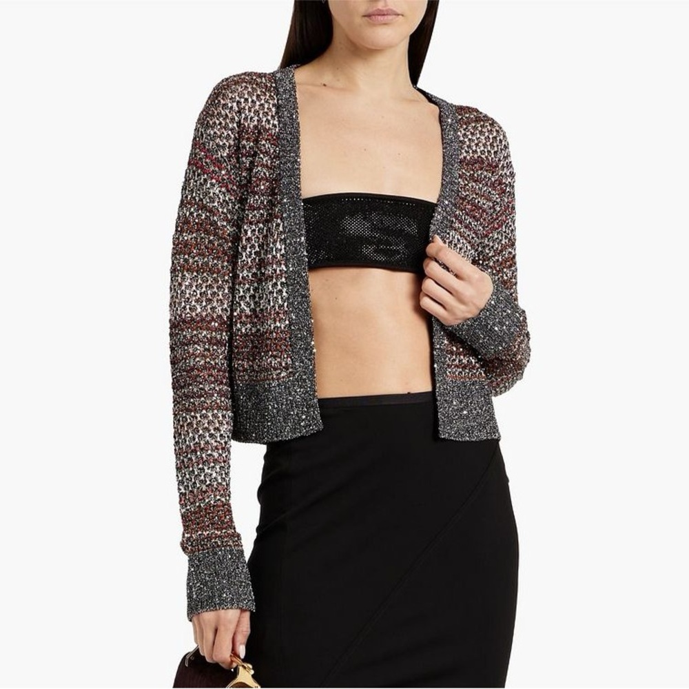 Missoni | NWT! Embellished metallic striped crochet-knit cardigan